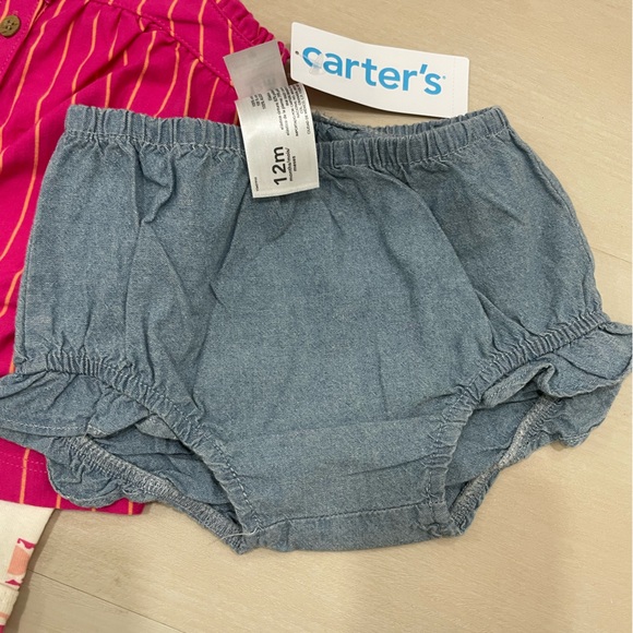 NWT Carter's 3 Piece Set Summer Onesie Top Shorts Girl's 12 Months - Picture 3 of 7